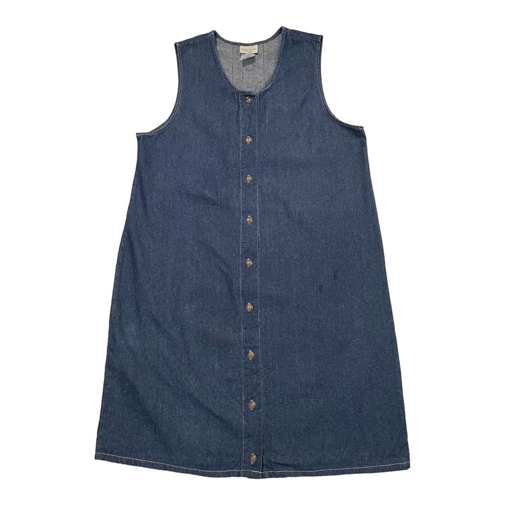 The Vermont Country Store MIDI Denim Long Tank Button Cotton Dress L EUC
